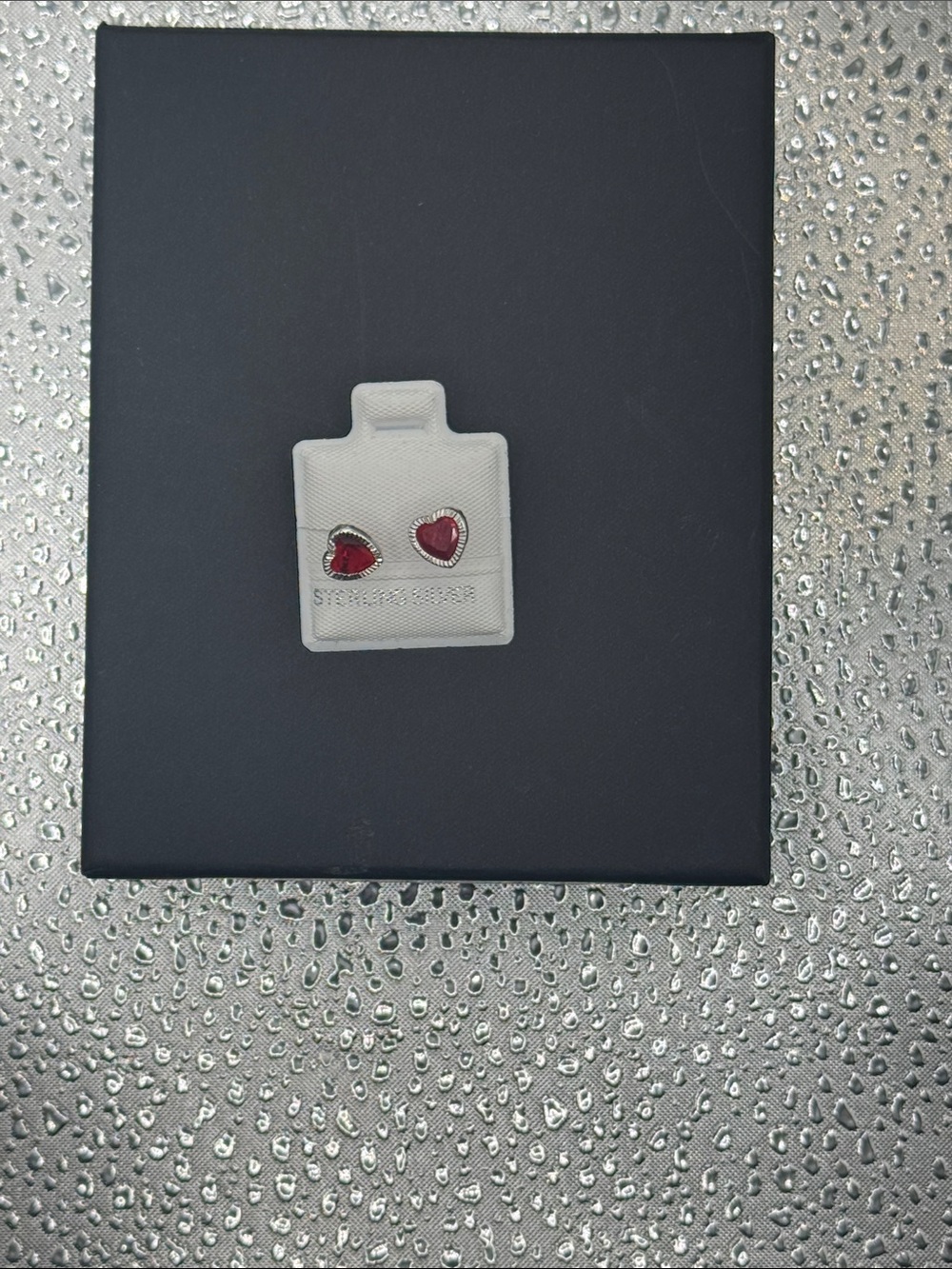Sterling Silver Red Heart Stud Earrings